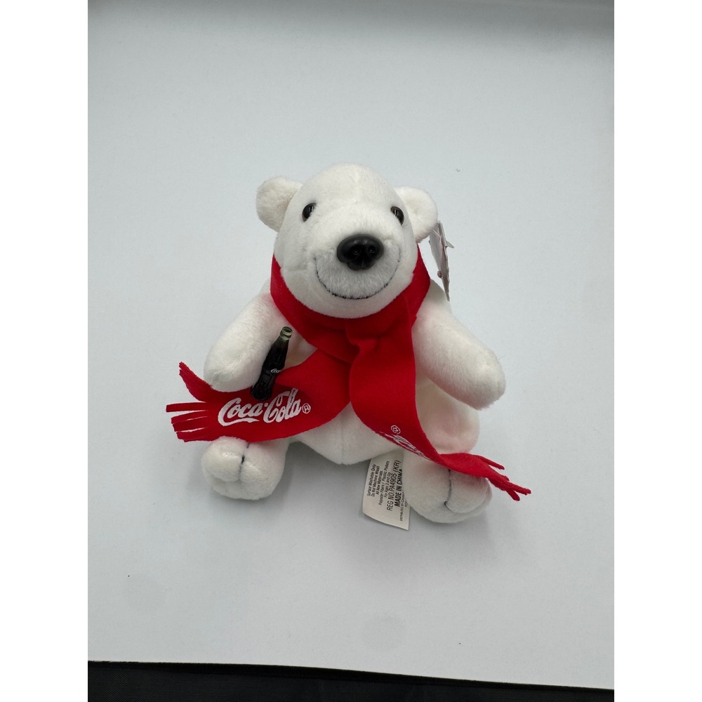 Vintage 1998 Coca-Cola Polar Bear in Red Scarf Bean Bag Plush Collectible 0120 3
